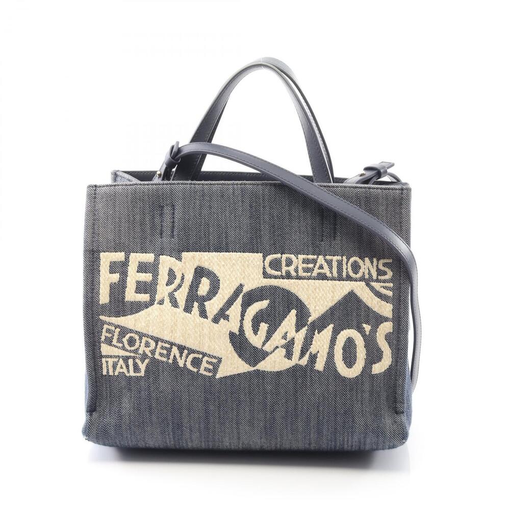 Salvatore Ferragamo Handbag Denim Leather Navy Blue